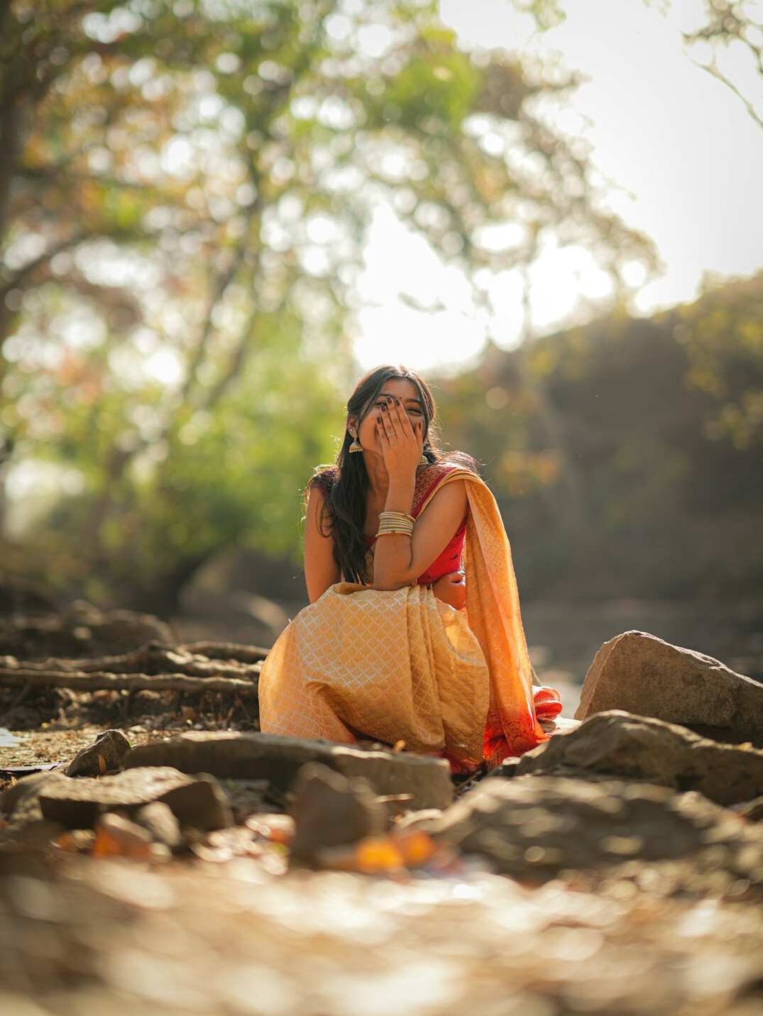 South Asian woman smiling in outdoor portrait